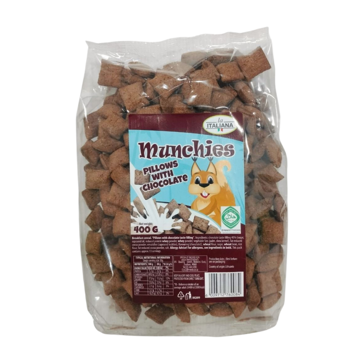 LA ITALIANA MUNCHIES CHOCOLATE FILLED PILLOWS 400GM